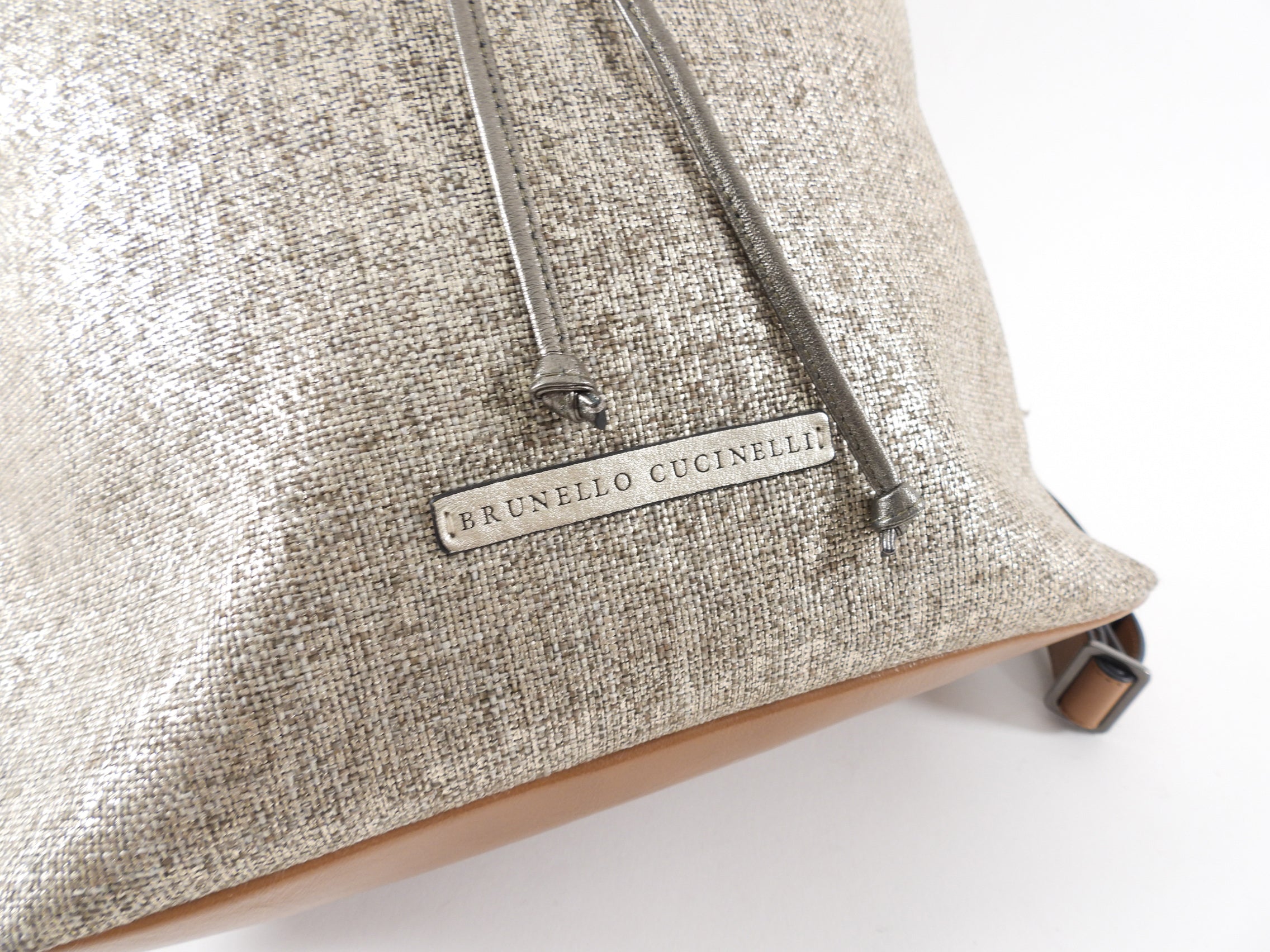 Brunello Cucinelli Gold Metallic Canvas Fringe Backpack