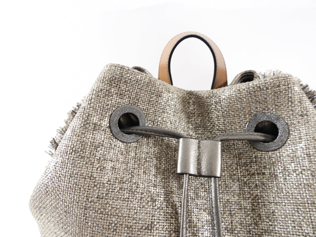 Brunello Cucinelli Gold Metallic Canvas Fringe Backpack