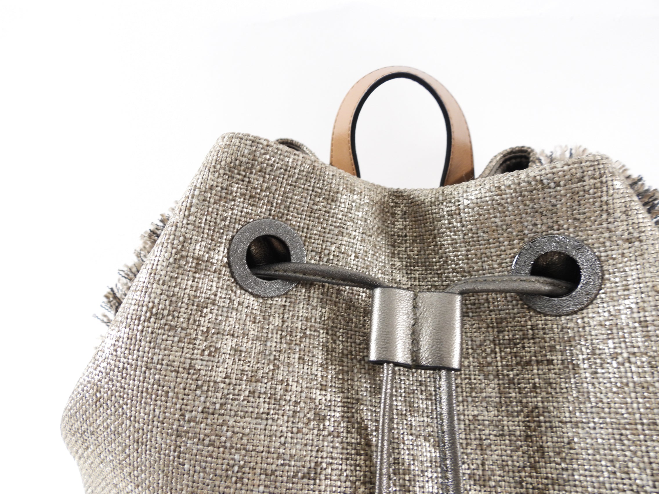 Brunello Cucinelli Gold Metallic Canvas Fringe Backpack