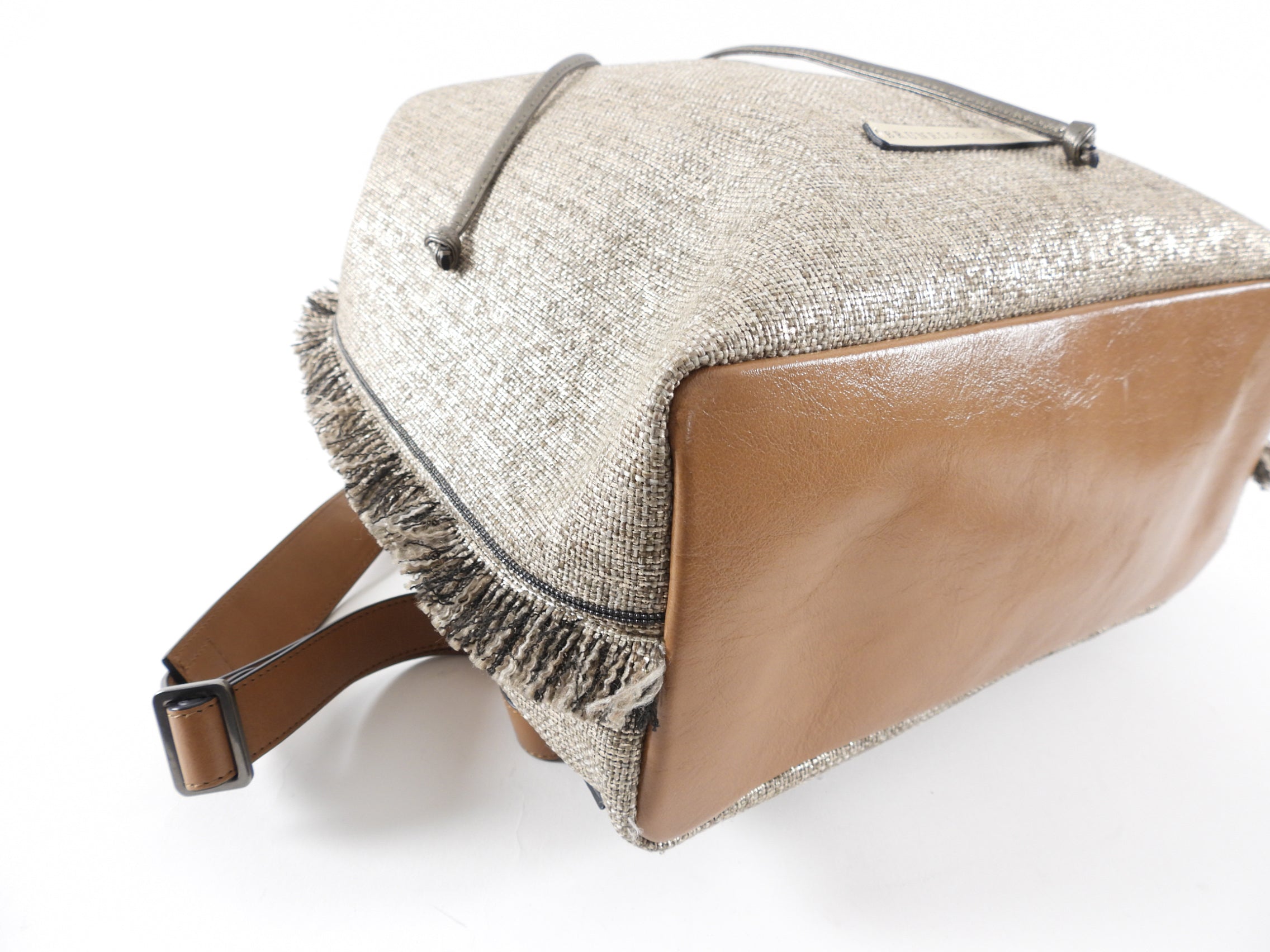 Brunello Cucinelli Gold Metallic Canvas Fringe Backpack