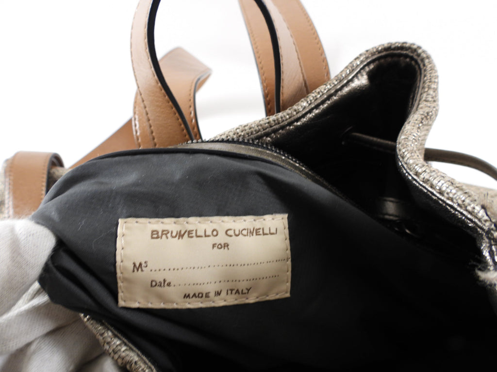 Brunello Cucinelli Gold Metallic Canvas Fringe Backpack