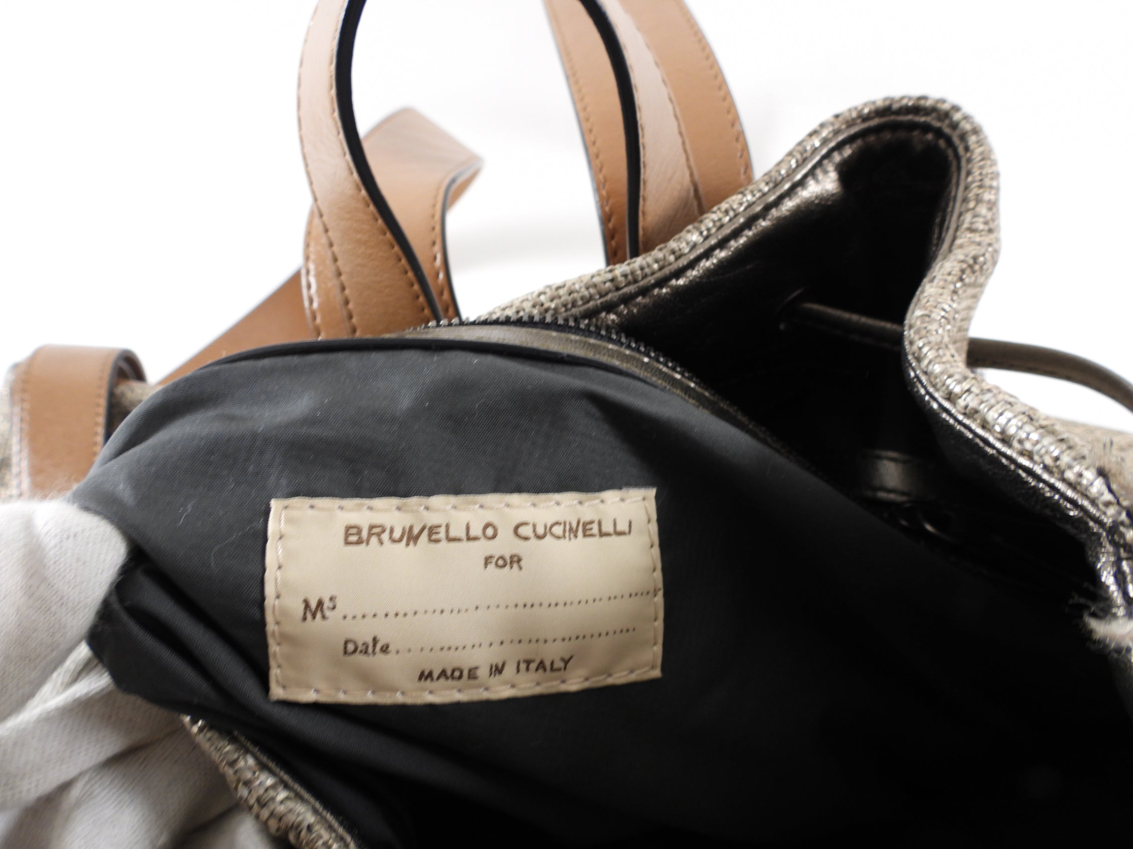 Brunello Cucinelli Gold Metallic Canvas Fringe Backpack