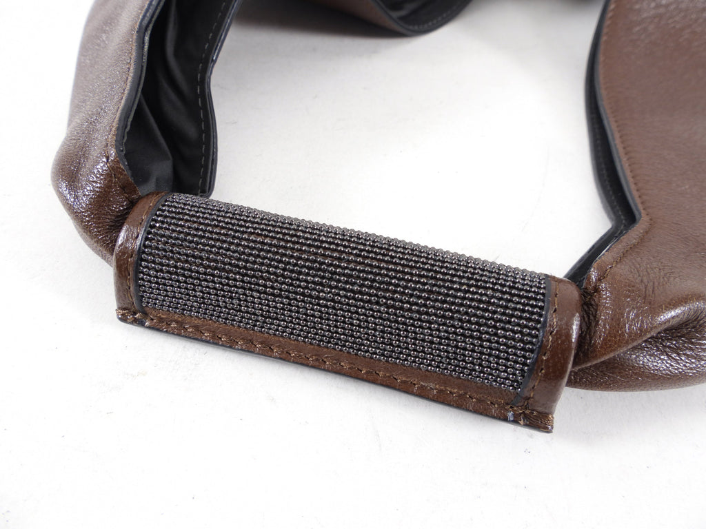 Brunello Cucinelli Brown Leather Monili Detail Shoulder Bag