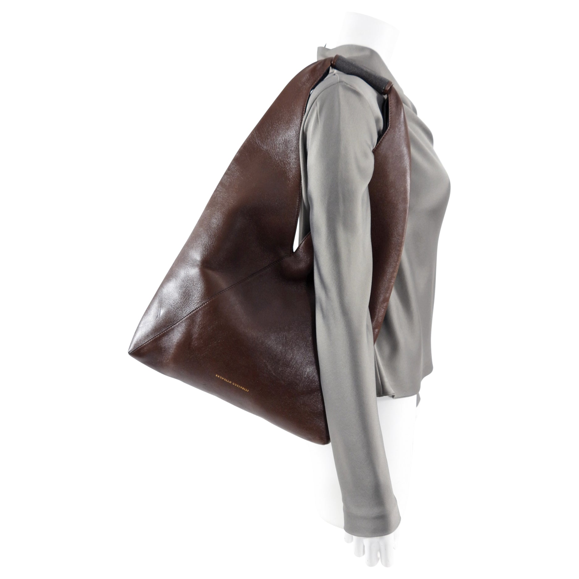 Brunello Cucinelli Brown Leather Monili Detail Shoulder Bag