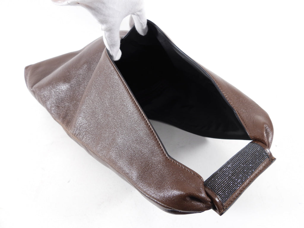 Brunello Cucinelli Brown Leather Monili Detail Shoulder Bag