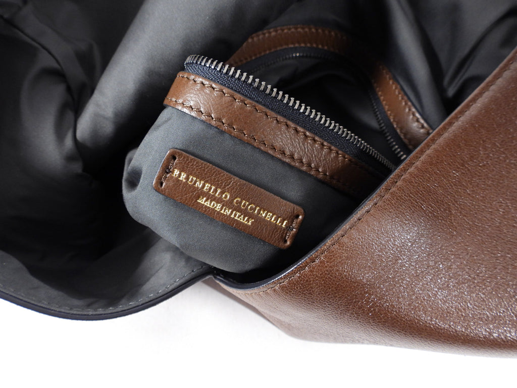 Brunello Cucinelli Brown Leather Monili Detail Shoulder Bag