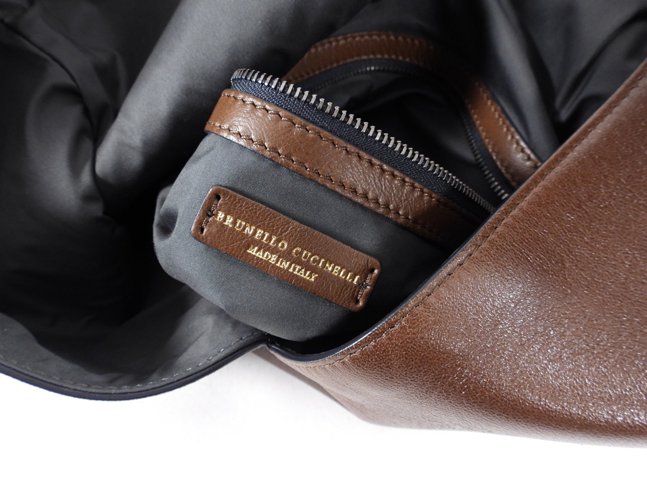 Brunello Cucinelli Brown Leather Monili Detail Shoulder Bag