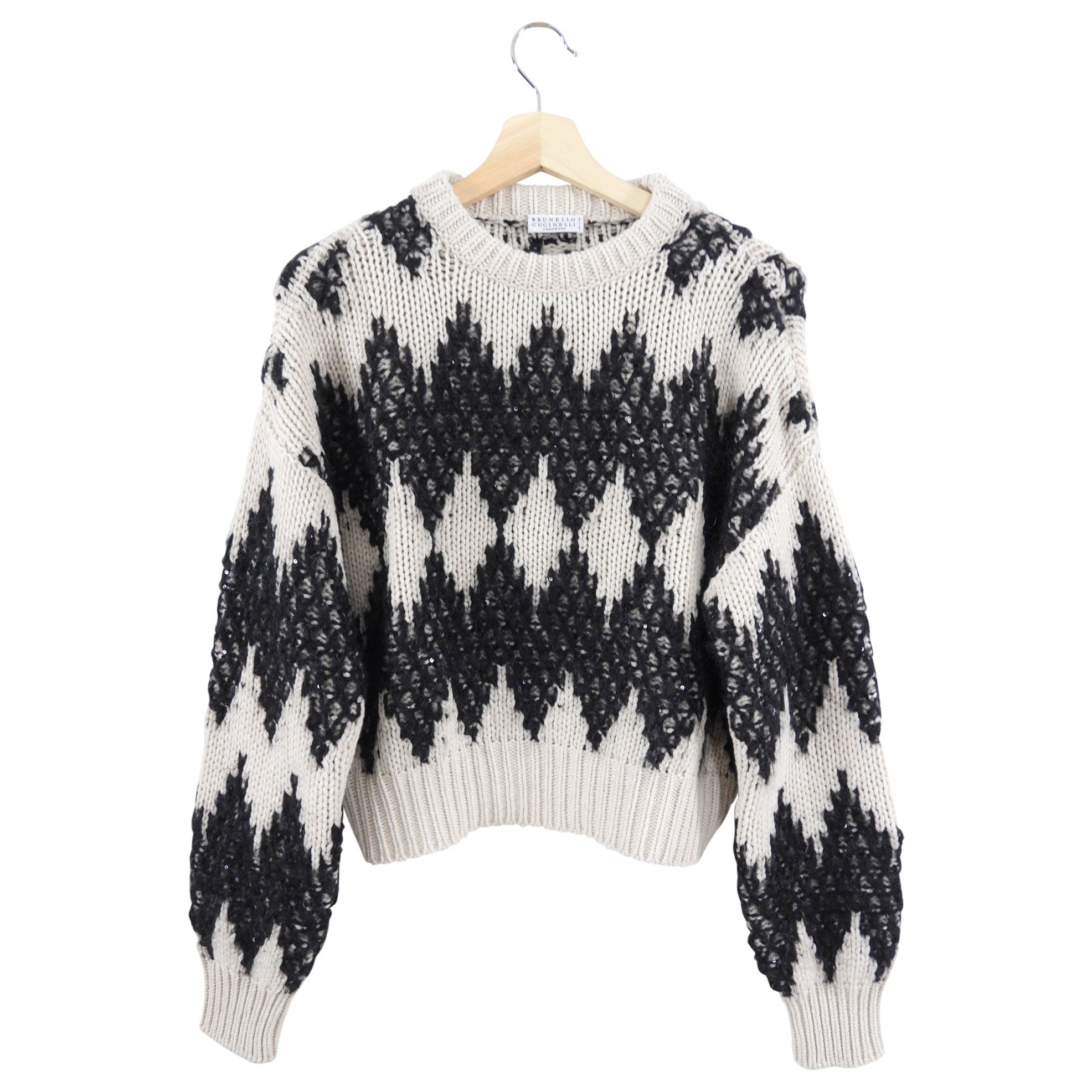 Brunello Cucinelli Beige and Black Cashmere Mohair Combo Sweater - S