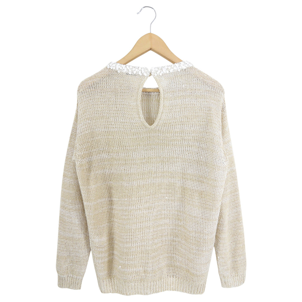 Brunello Cucinelli Beige Knit Sequin Sweater - M