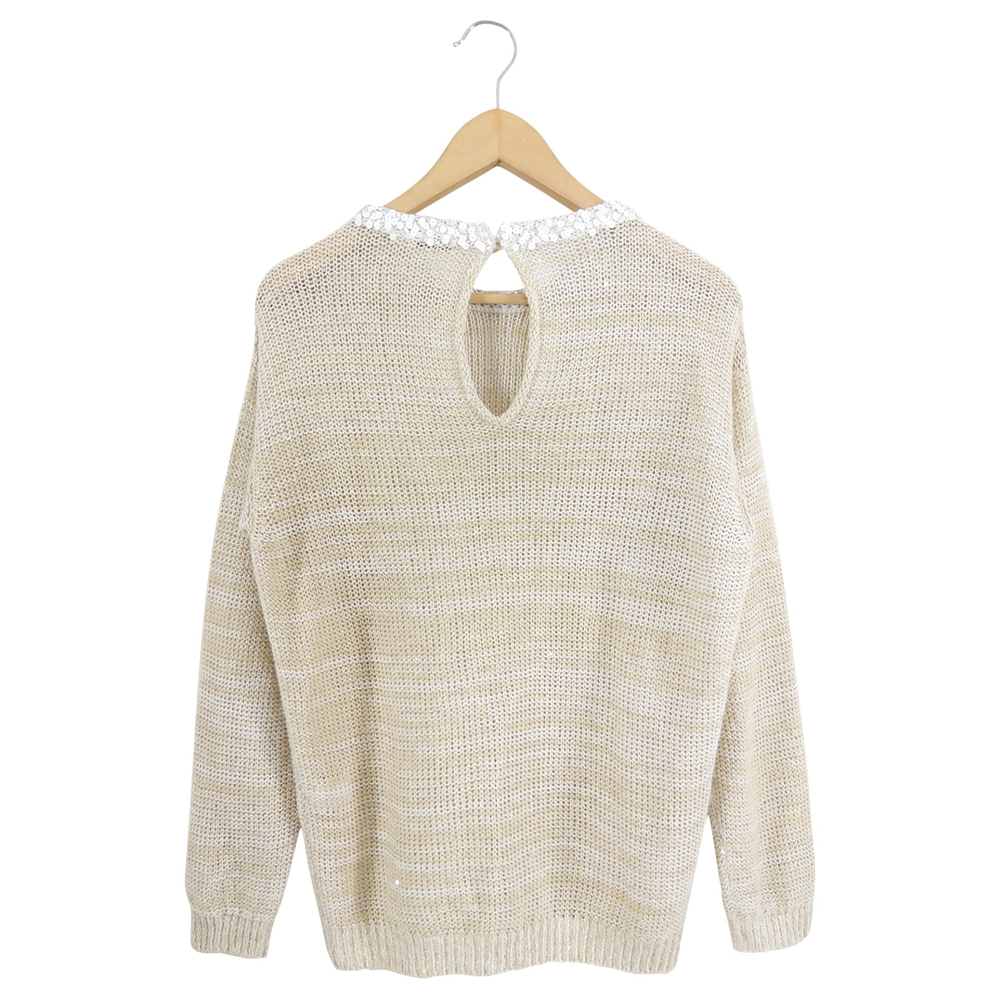 Brunello Cucinelli Beige Knit Sequin Sweater - M