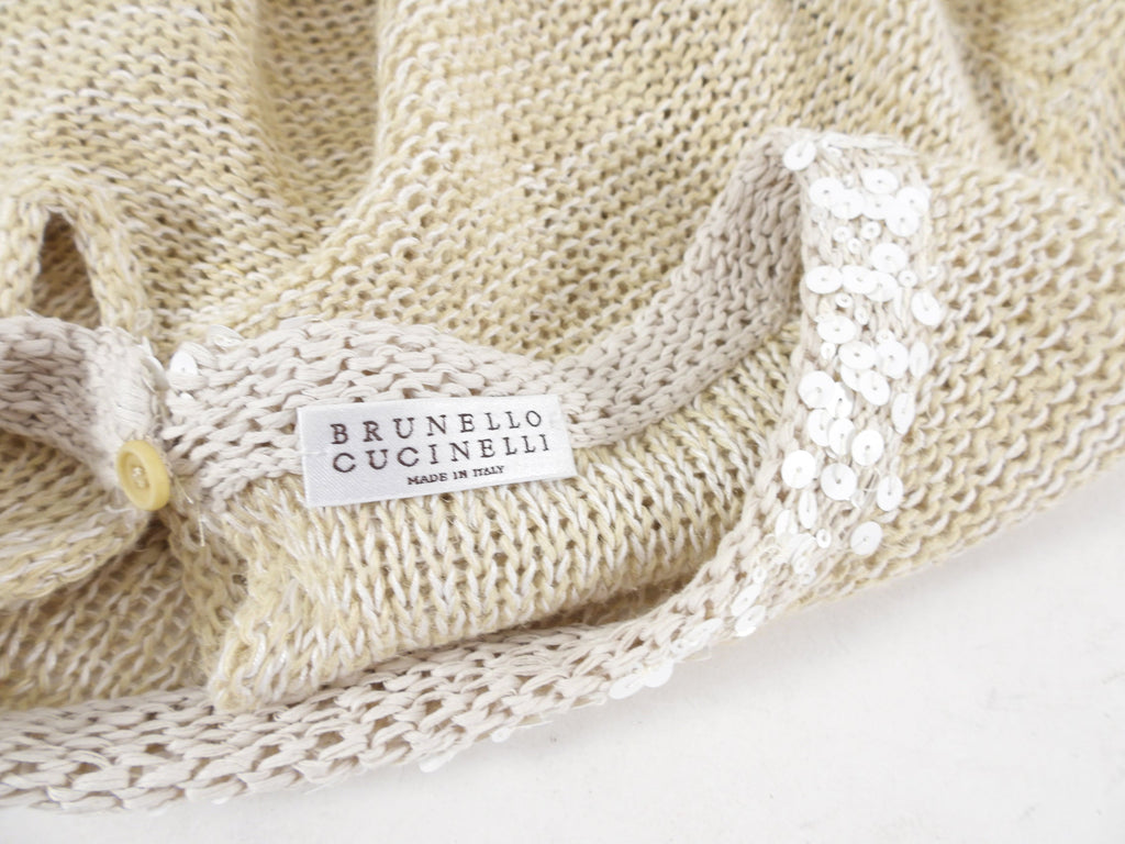 Brunello Cucinelli Beige Knit Sequin Sweater - M