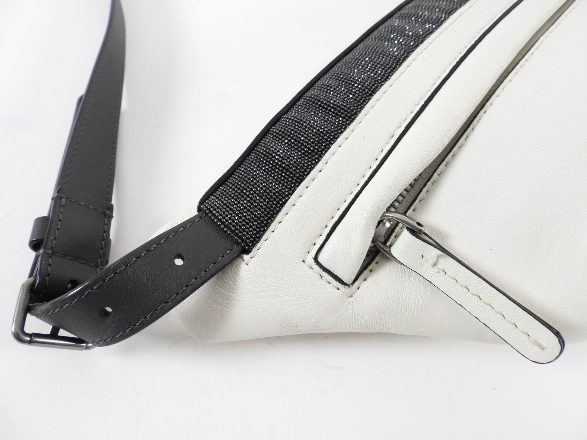 Brunello Cucinelli White Leather Monili Belt Bag