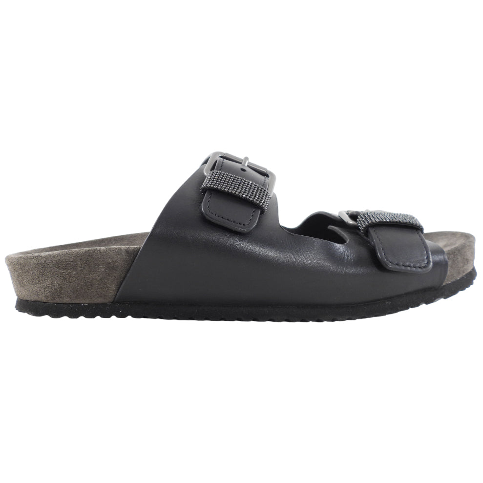 Brunello Cucinelli Charcoal Grey Leather Monili Sandal - 36.5