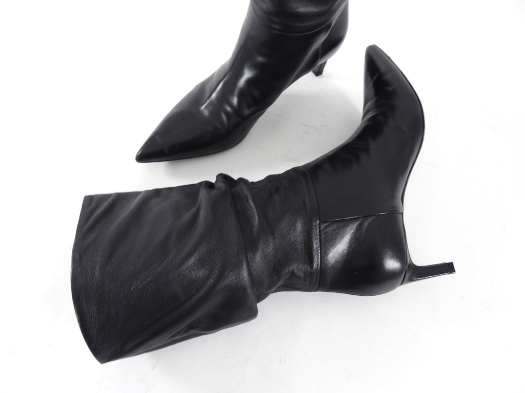 Brunello Cucinelli Black Leather Slouch Mid Boot - 36.5