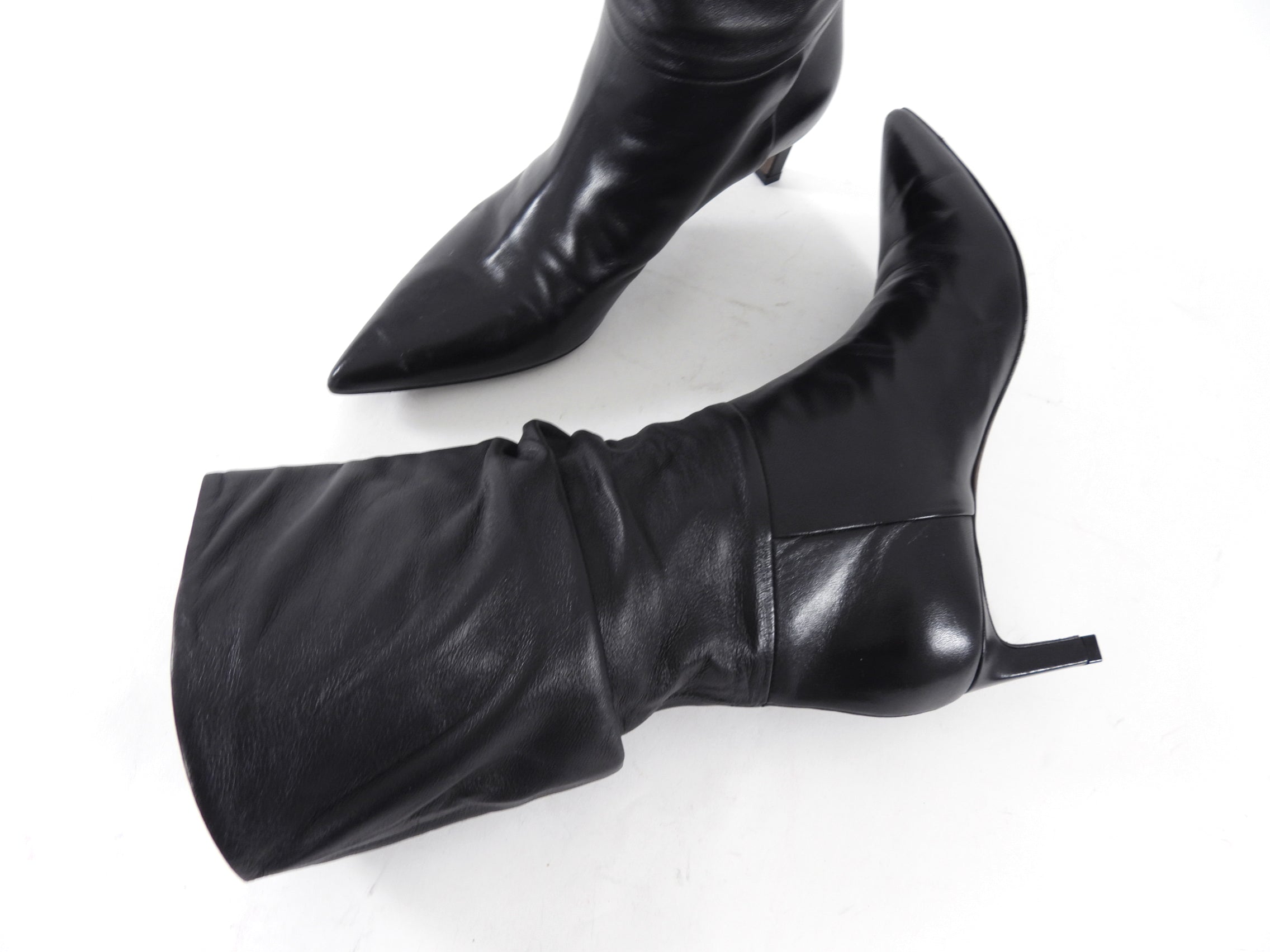 Brunello Cucinelli Black Leather Slouch Mid Boot - 36.5