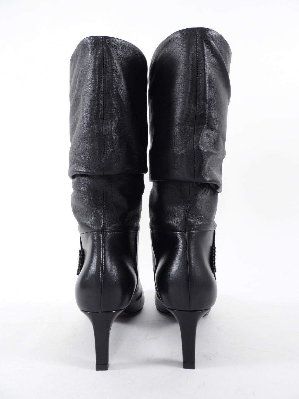 Brunello Cucinelli Black Leather Slouch Mid Boot - 36.5