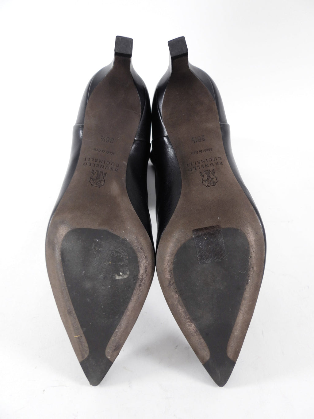 Brunello Cucinelli Black Leather Slouch Mid Boot - 36.5