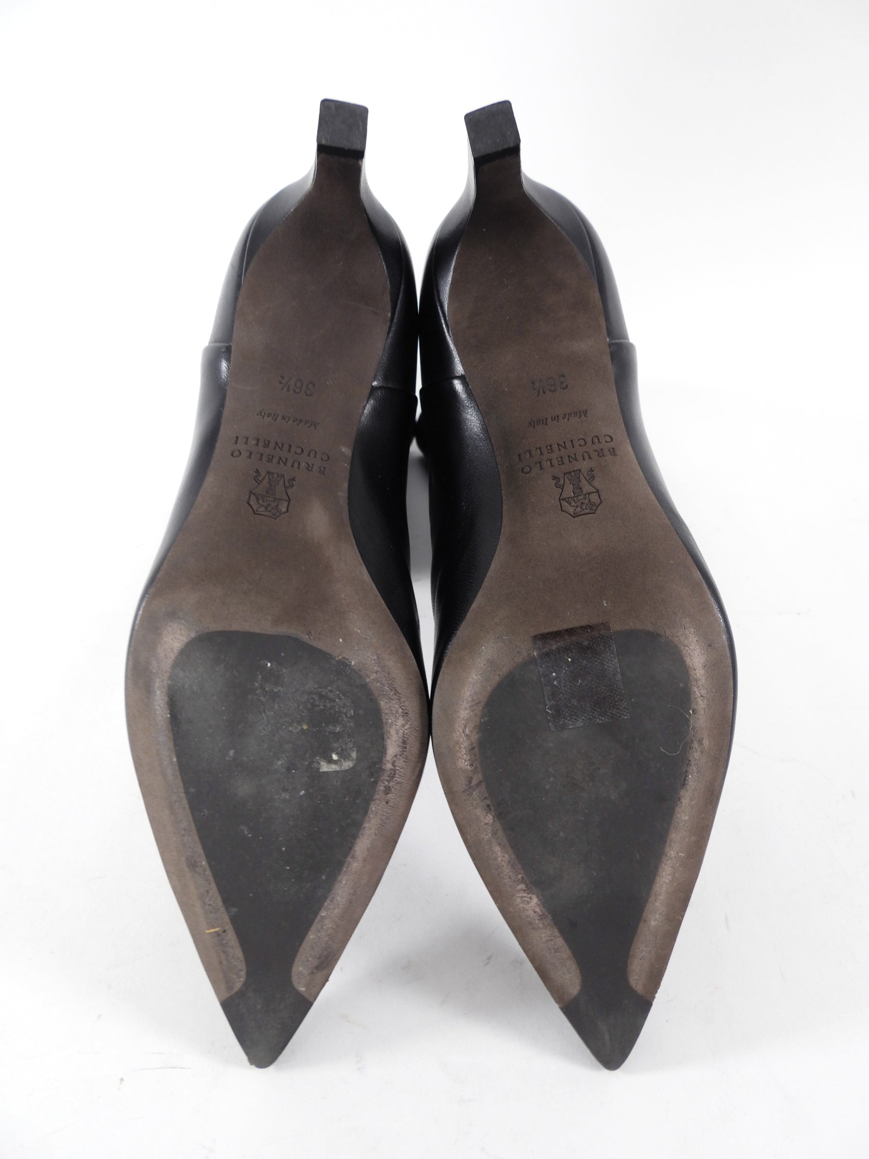 Brunello Cucinelli Black Leather Slouch Mid Boot - 36.5