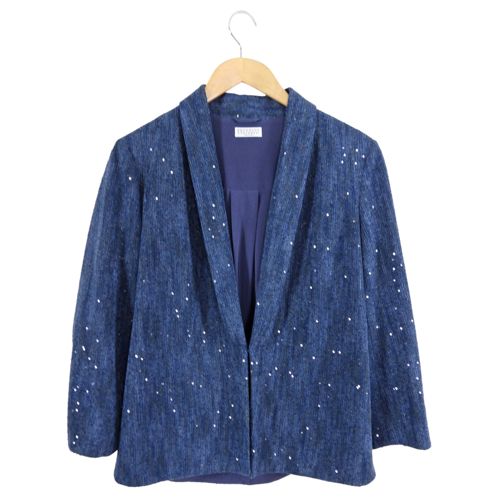 Brunello Cucinelli Navy Sequin Blazer Jacket - L