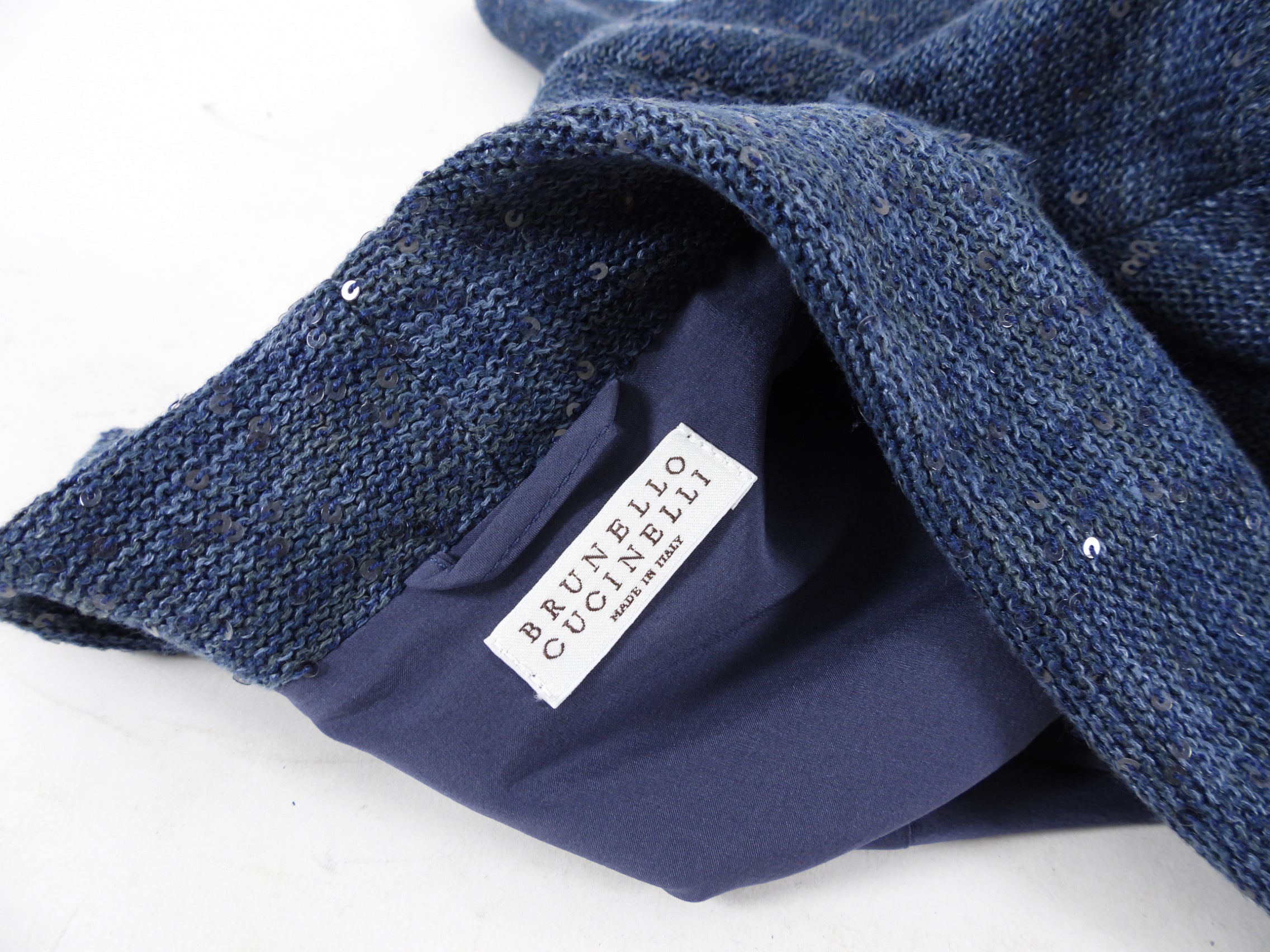 Brunello Cucinelli Navy Sequin Blazer Jacket - L