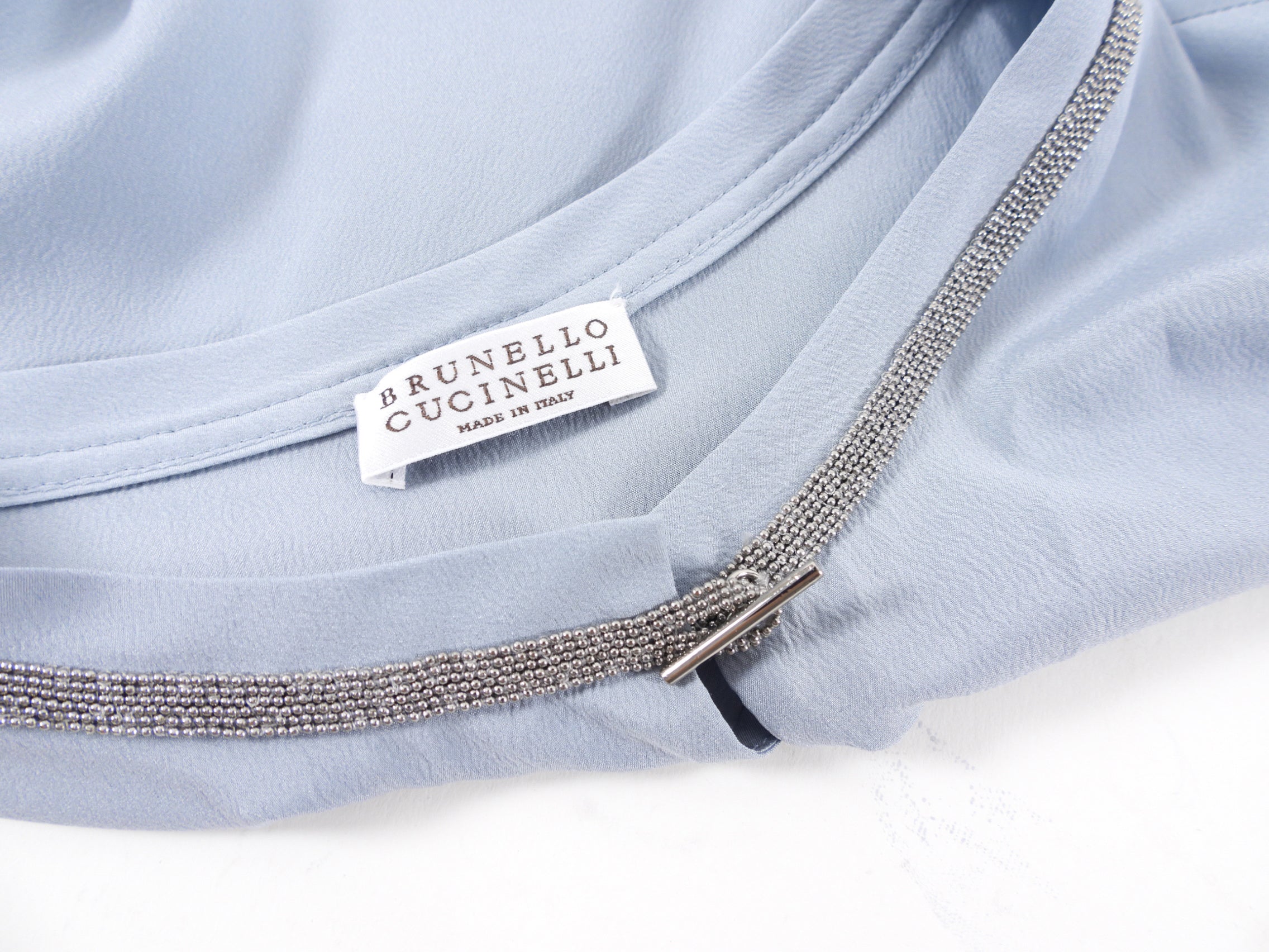 Brunello Cucinelli Steel Blue Silk Tank with Monili Trim - S (4/6)