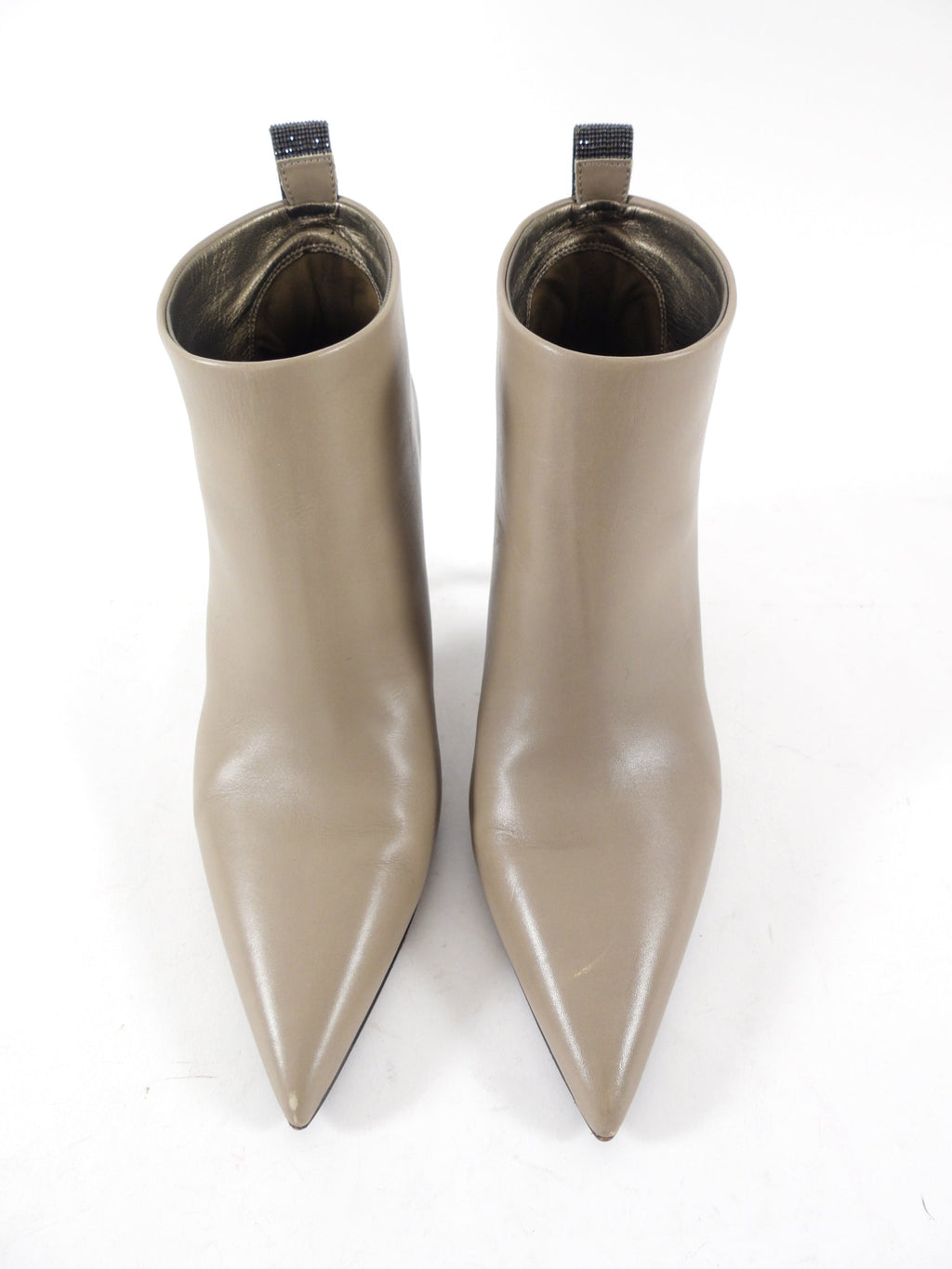 Brunello Cucinelli Taupe Leather Pointed Monili Ankle Boot - 37