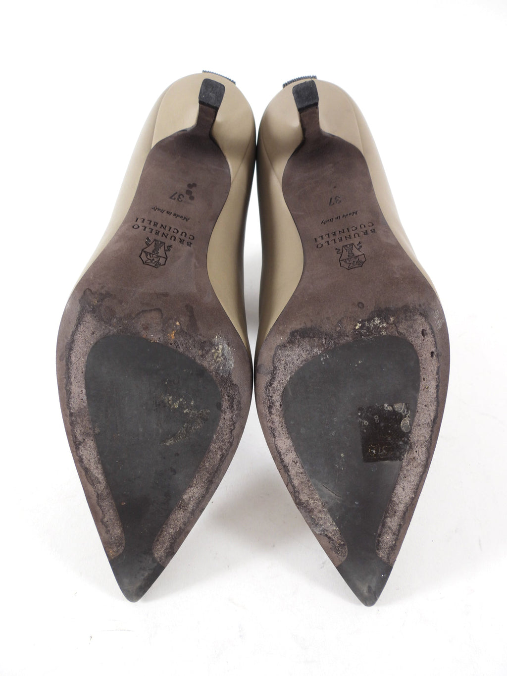 Brunello Cucinelli Taupe Leather Pointed Monili Ankle Boot - 37