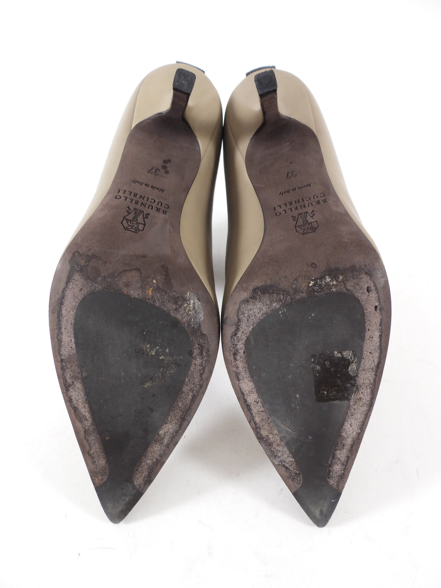 Brunello Cucinelli Taupe Leather Pointed Monili Ankle Boot - 37