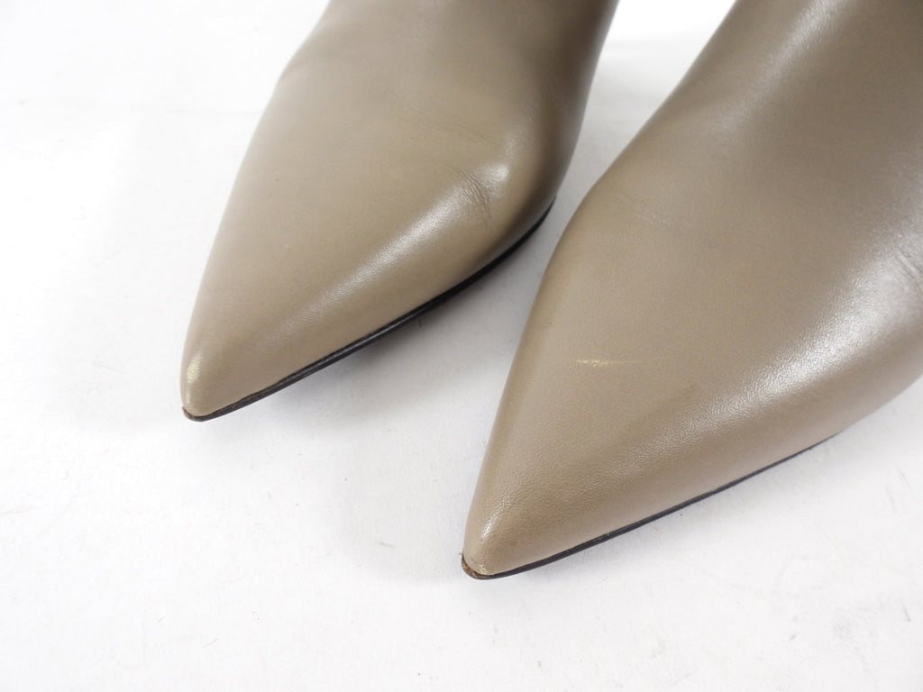 Brunello Cucinelli Taupe Leather Pointed Monili Ankle Boot - 37