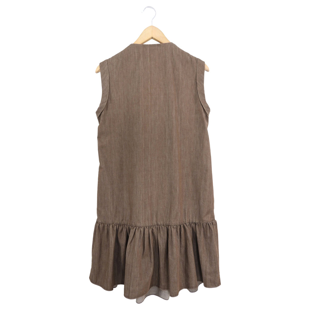 Brunello Cucinelli Brown Denim Sleeveless Monili Bead Dress - L