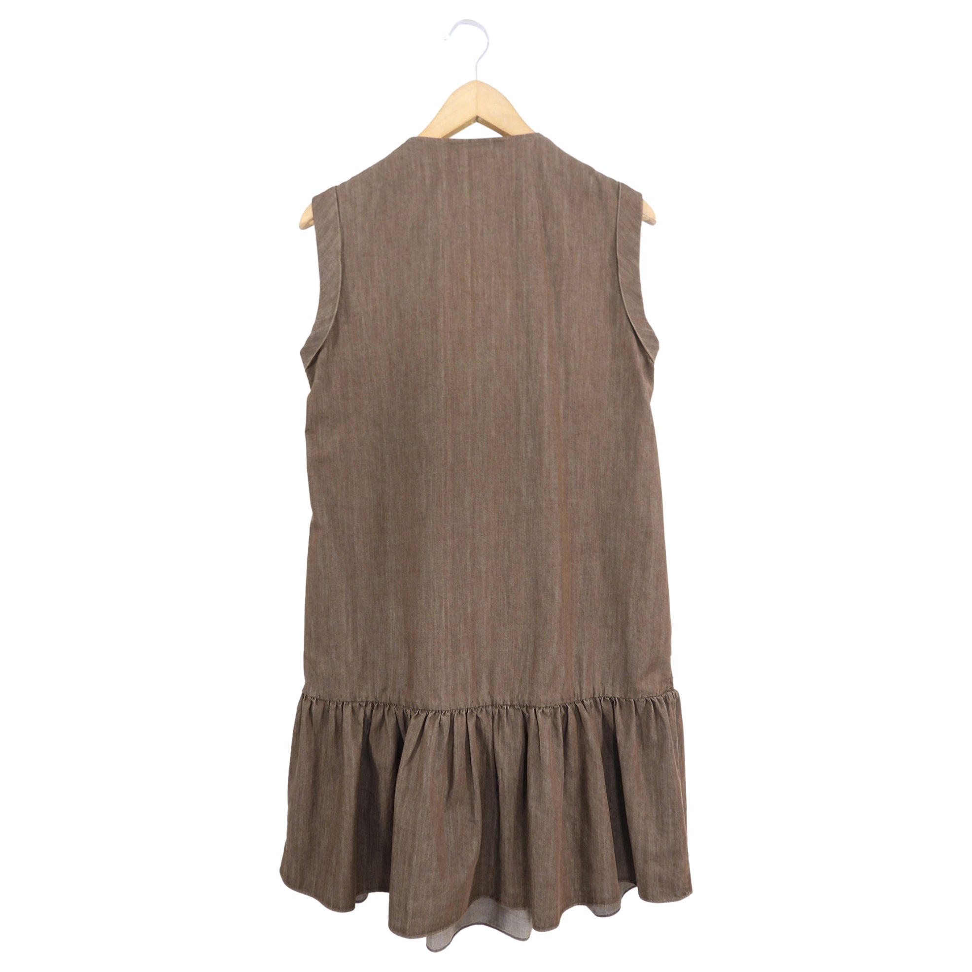 Brunello Cucinelli Brown Denim Sleeveless Monili Bead Dress - L