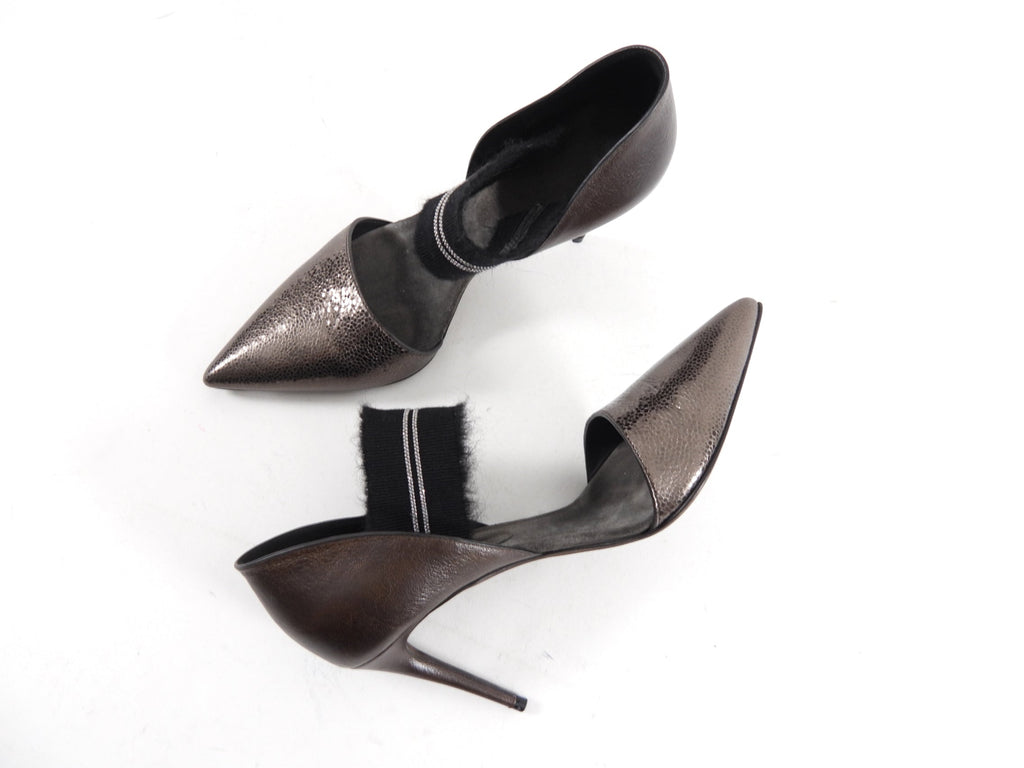 Brunello Cucinelli Brown Leather Monili high Heel D'Orsay Pumps - 36.5