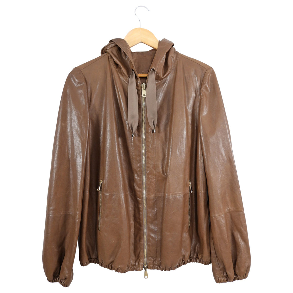Brunello Cucinelli Brown Leather Reversible Bomber Jacket - IT44 / USA 8 / M