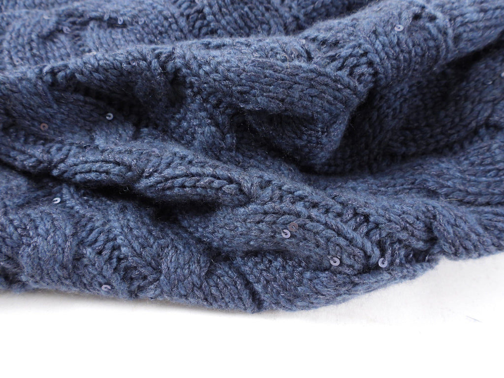 Brunello Cucinelli Navy Shimmer Sequin Cashmere Cable Knit Sweater - S