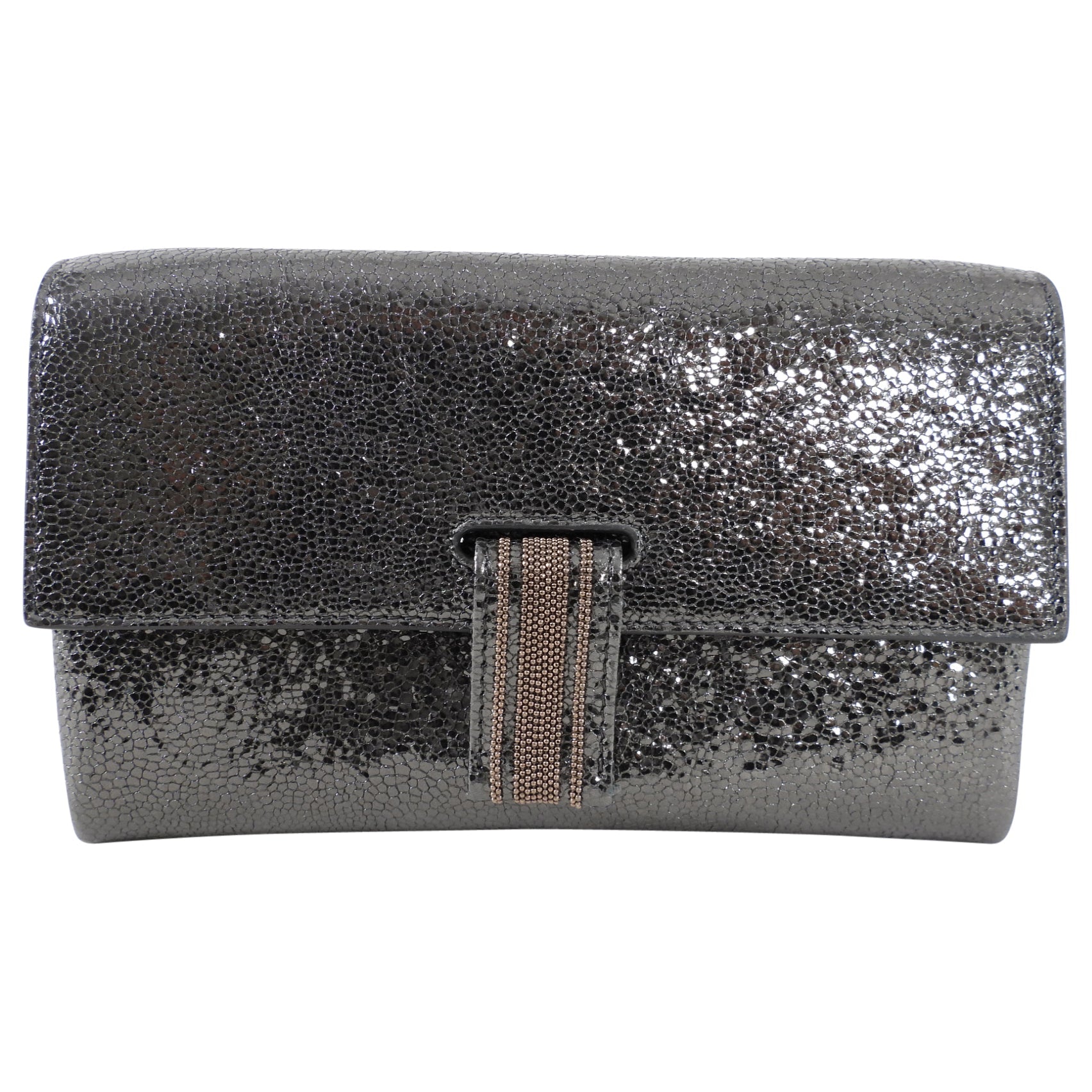 Brunello Cucinelli Charcoal Grey Monili Wallet on Strap Crossbody Bag