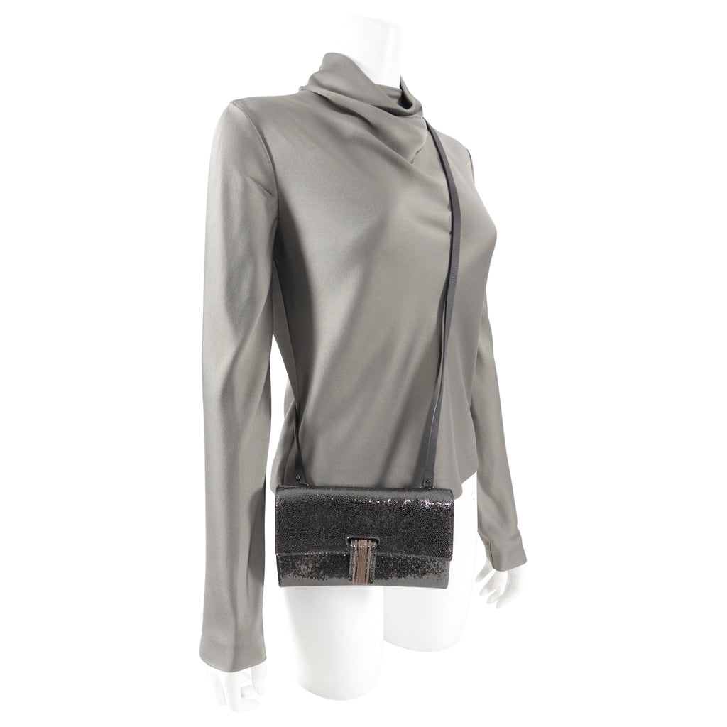 Brunello Cucinelli Charcoal Grey Monili Wallet on Strap Crossbody Bag