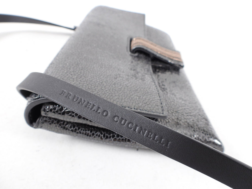 Brunello Cucinelli Charcoal Grey Monili Wallet on Strap Crossbody Bag