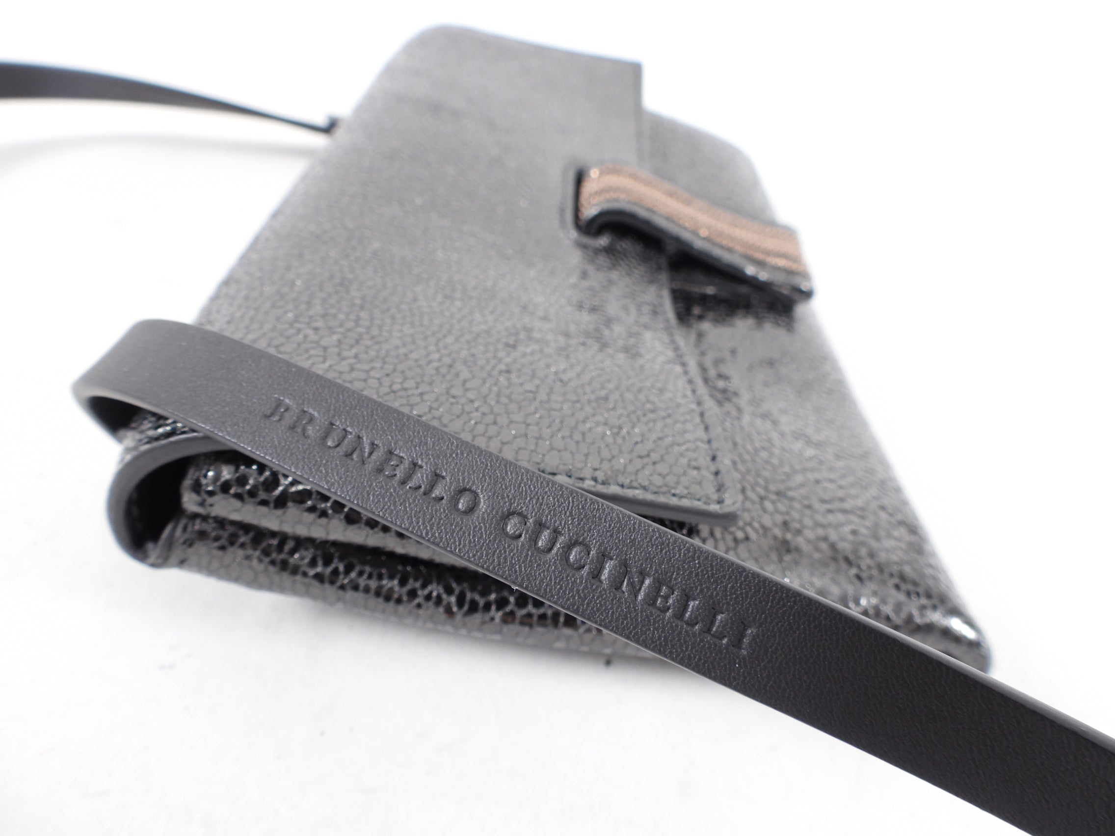 Brunello Cucinelli Charcoal Grey Monili Wallet on Strap Crossbody Bag