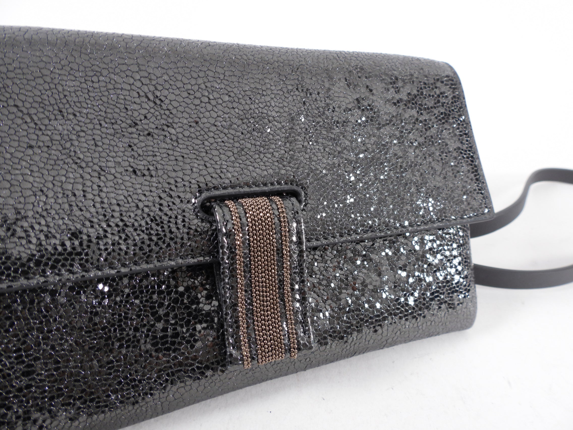 Brunello Cucinelli Charcoal Grey Monili Wallet on Strap Crossbody Bag