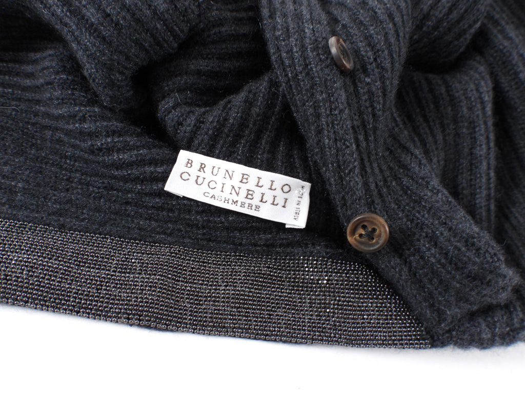 Brunello Cucinelli Charcoal Grey Cashmere Sweater with Monili Trim - M