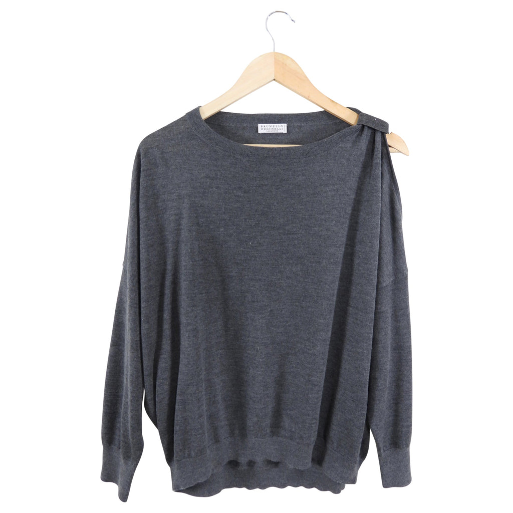 Brunello Cucinelli Grey One Shoulder Monili Knit Top - S