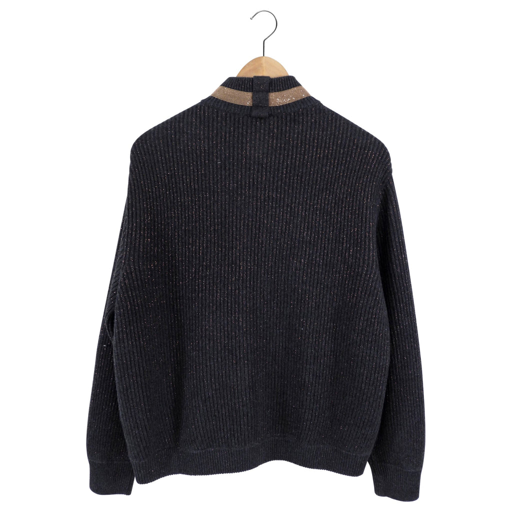 Brunello Cucinelli Dark Grey and Copper Monili Zip Cashmere Sweater - S