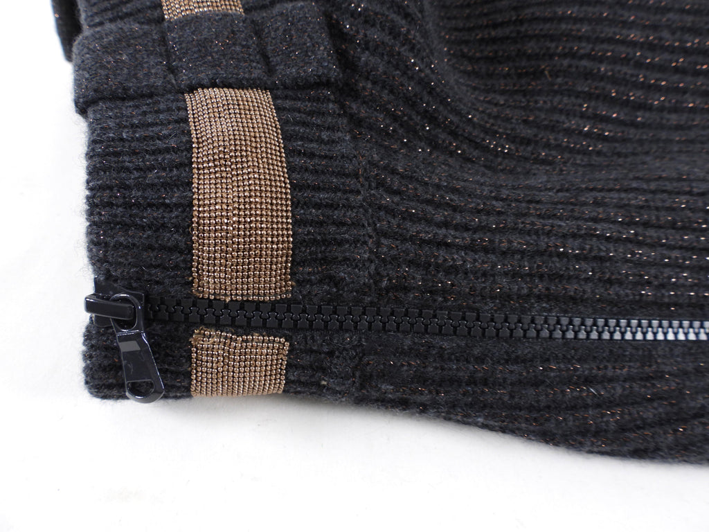 Brunello Cucinelli Dark Grey and Copper Monili Zip Cashmere Sweater - S