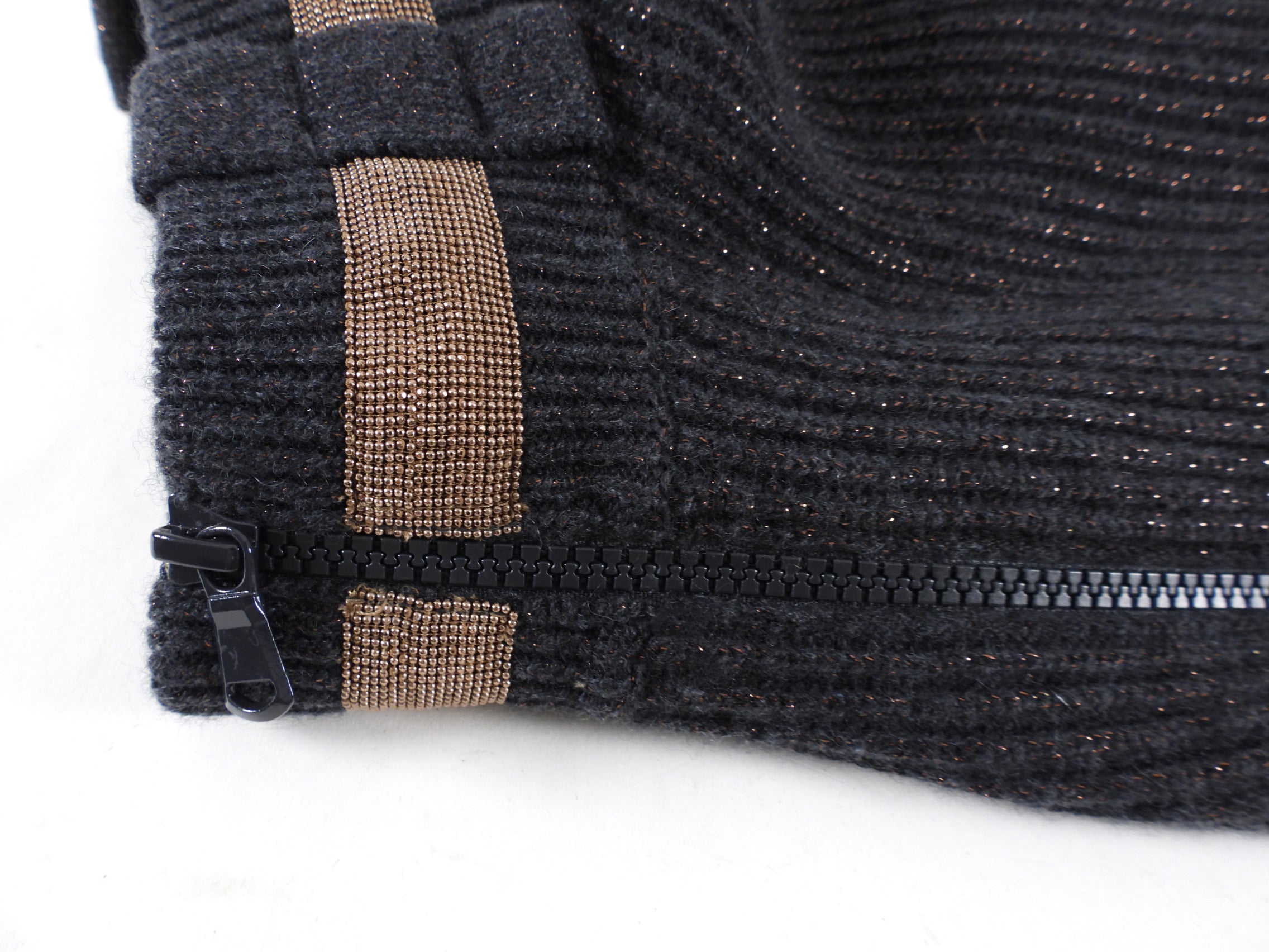 Brunello Cucinelli Dark Grey and Copper Monili Zip Cashmere Sweater - S