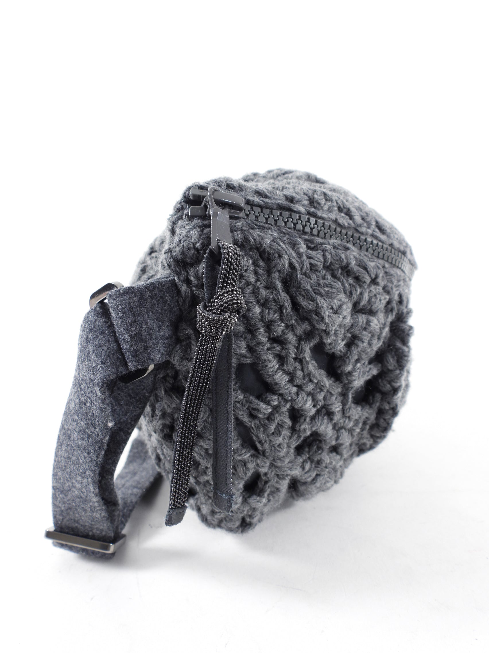 Brunello Cucinelli Grey Cashmere Crochet Body / Belt Bag