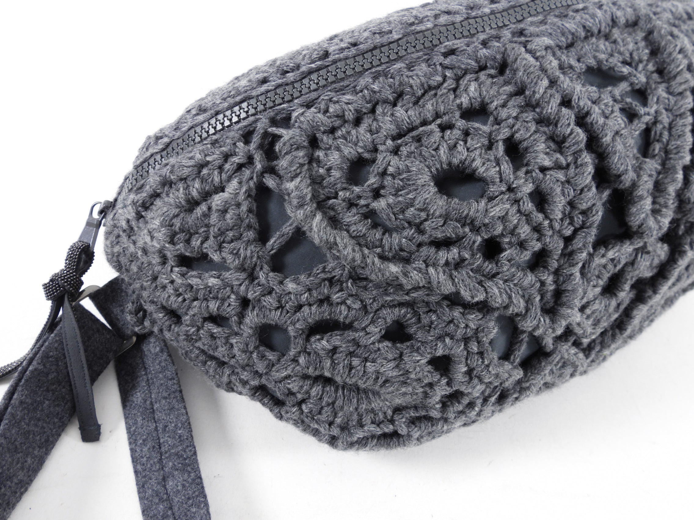 Brunello Cucinelli Grey Cashmere Crochet Body / Belt Bag