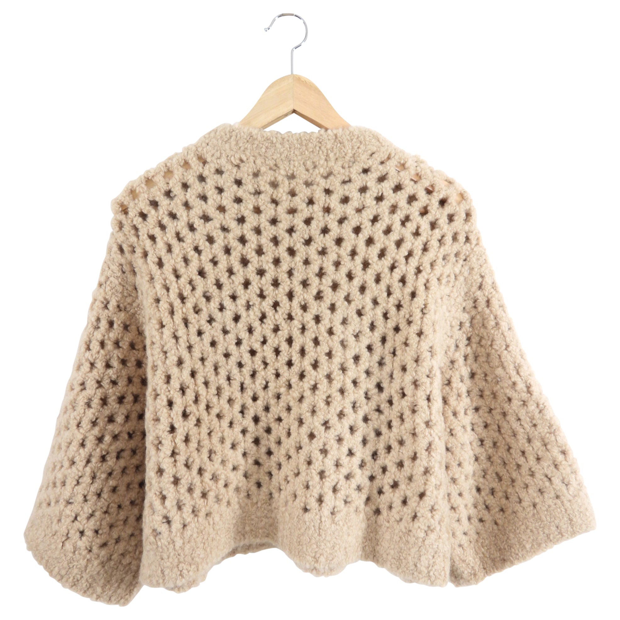 Brunello Cucinelli Beige Open Knit Boucle Camel Short Sweater - S