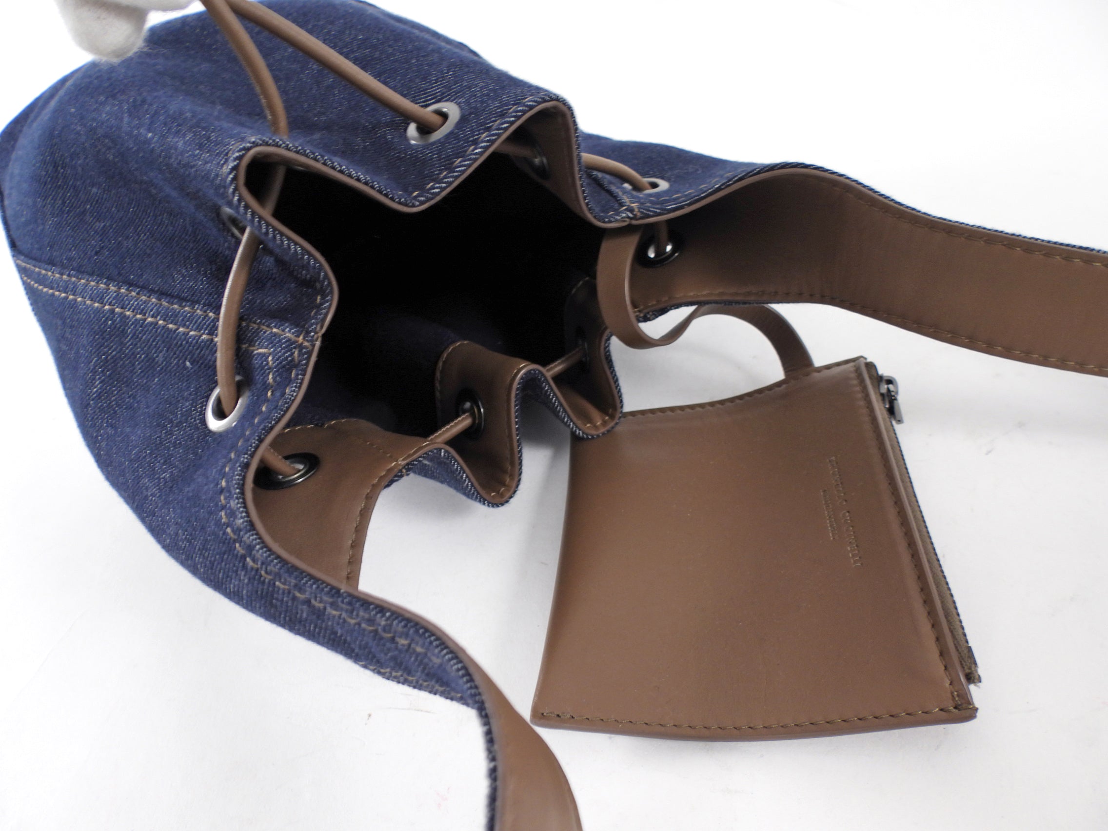 Brunello Cucinelli Small BC Duo Blue Denim Bucket Bag