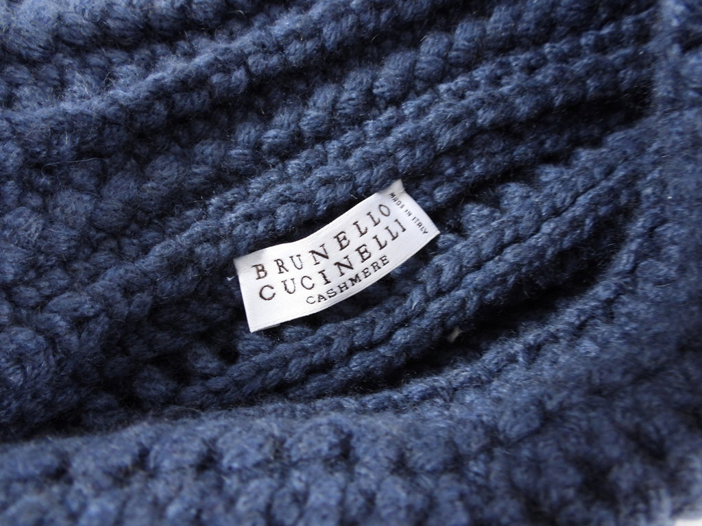 Brunello Cucinelli Steel Blue Cashmere Drawstring Detail Sweater - S