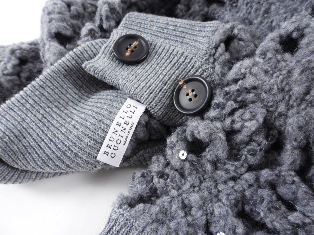 Brunello Cucinelli Grey Open Knit Sequin Short igan Sweater - S (4/6)